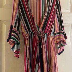 Express stripped romper with bell sleeves